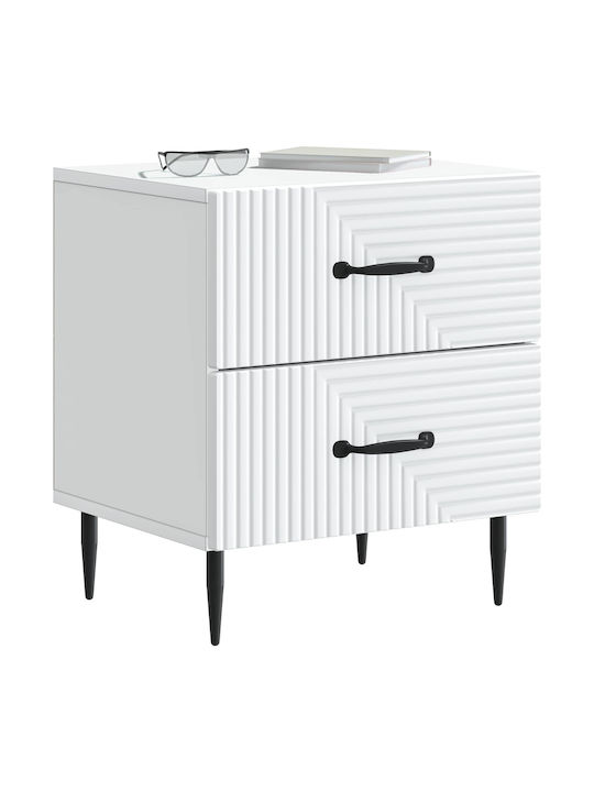 Wooden Bedside Table with Metal Legs White 43x34.5x47.5cm