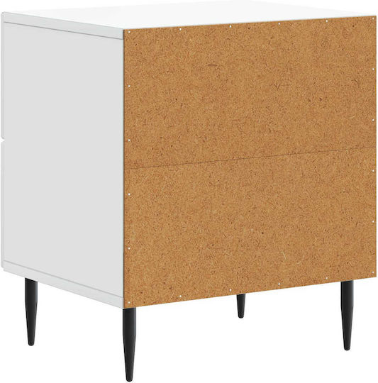 Wooden Bedside Table with Metal Legs White 43x34.5x47.5cm
