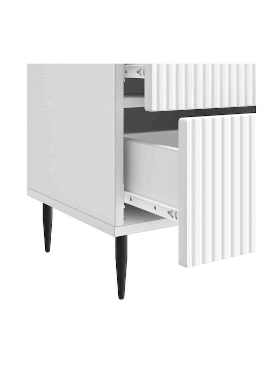 Wooden Bedside Table with Metal Legs White 43x34.5x47.5cm