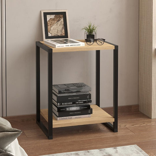 Bedside Table Gina Wooden with Metal Legs Sapphire Oak - Black 39x30x48cm