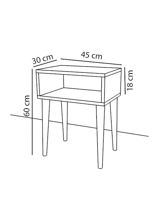 Κομοδίνο Hank Ξύλινο Λευκό 45x30x60cm