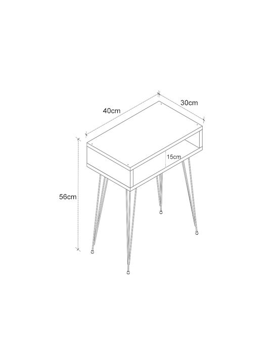 Bedside Table Naida Wooden With Metal Legs White 40x30x59cm