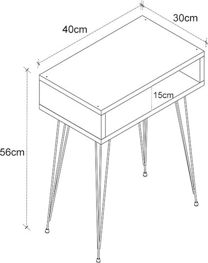 Bedside Table Naida Wooden With Metal Legs White 40x30x59cm
