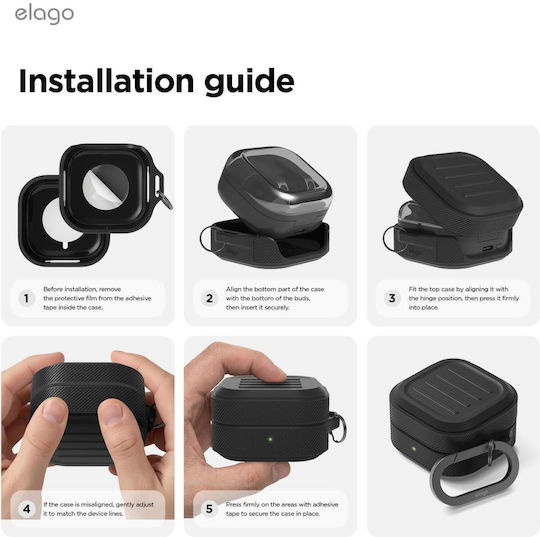Elago Armor Hang Silicone Case with Hook in Black Color for Samsung Galaxy Buds 4 / 4 Pro