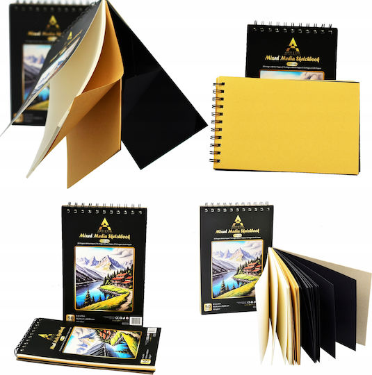 Artistiq A5 Spiral Skizzenbuch 50 Blätter 3 Bunte Zeichenpapiere 120g/m2