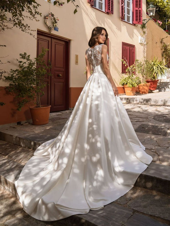 Maxi Wedding Dress Satin with Lace and Mesh Satin