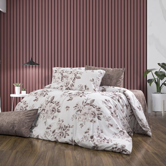 Dimcol Veroniki Bettlaken Set Einzel 160x240cm Weiß-Mokka (3 Stück)