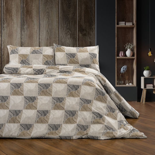 Dimcol Κλεοπάτρα Σετ Σεντόνια Υπέρδιπλα 220x240εκ. Beige-black (4τμχ)