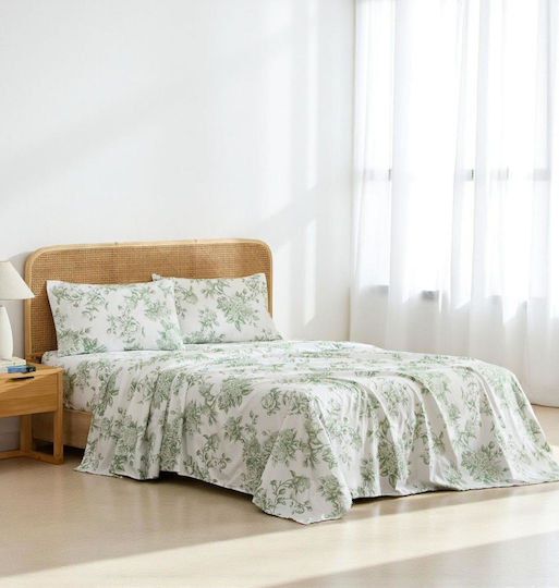 Olia Home Sheet Sets Single with Elastic 100x200+35cm. Dusty Green 3pcs