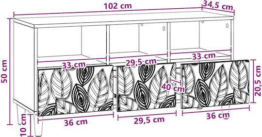 TV-Ständer Gebeiztes Massivholz M102xT34.5xH50cm