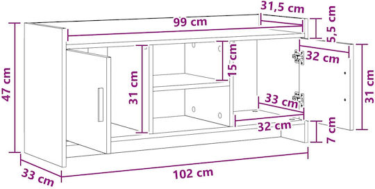 TV Stand Metal & Wood Grey Concrete L102xW33xH47cm