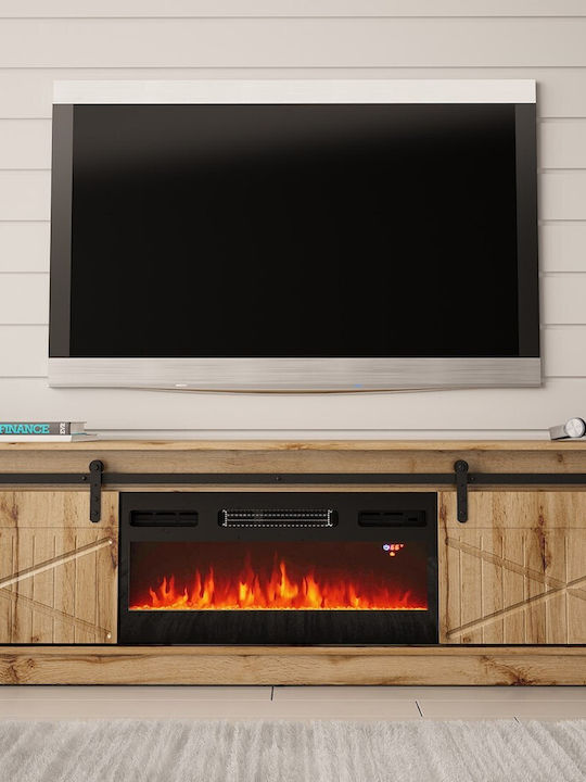 TV Stand Cornered Wooden with Wheels & LED Lighting Oak Wotan L200xW56.7xH35cm
