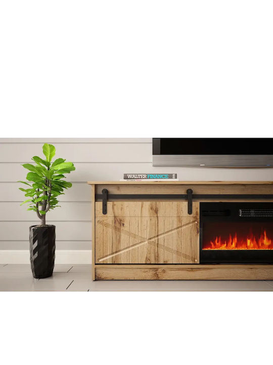 TV Stand Cornered Wooden with Wheels & LED Lighting Oak Wotan L200xW56.7xH35cm