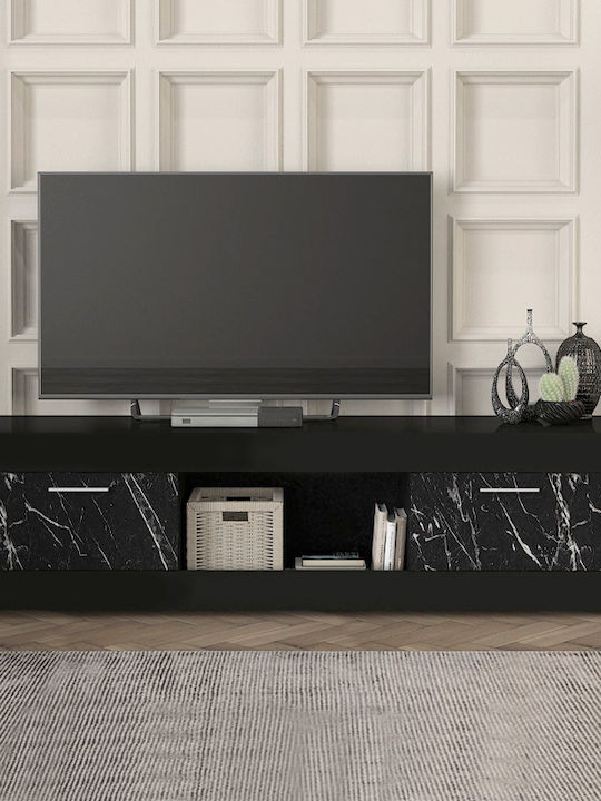 TV-Ständer Davin Schwarz - Schwarz-marmorierter Effekt M180xT40xH47cm