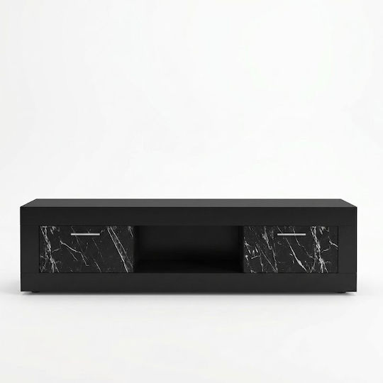 TV Stand Davin Black - Black Marble Effect L180xD40xH47cm