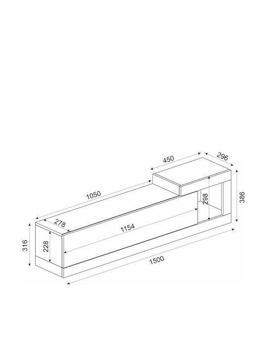 TV Stand Volare White L150xD29.6xH38.6cm