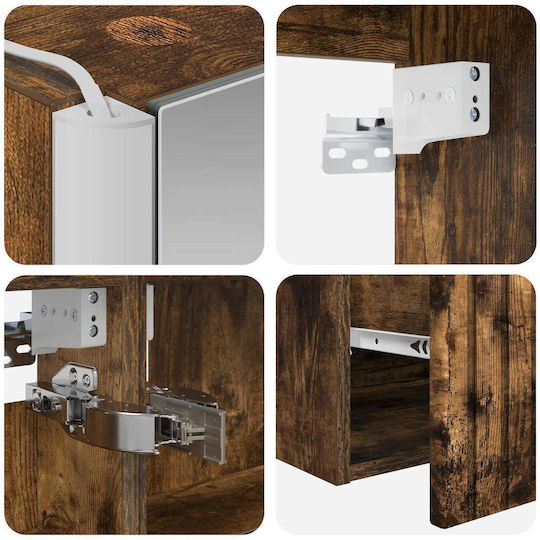 vidaXL Badezimmer Waschtisch-Einheit mit Waschbecken und Spiegel mit Licht M53xB15.5xH70cm Rauchholz