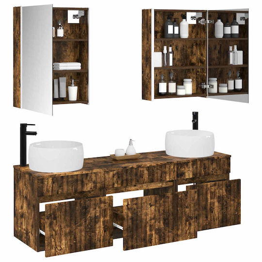 vidaXL Vanity Unit with Washbasin & Mirror with Light M53xD15.5xH70cm Smoked Wood