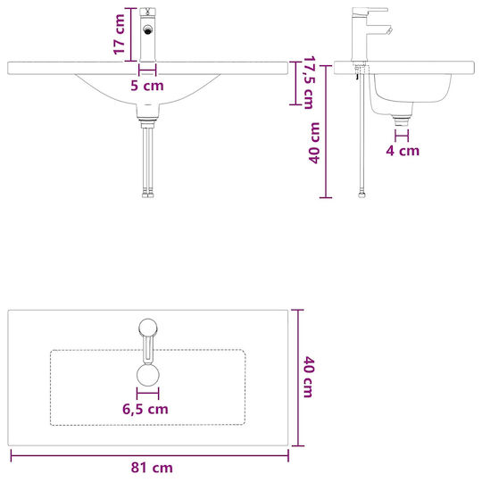 vidaXL Counter with Washbasin W78.5xD37.5xH81cm White