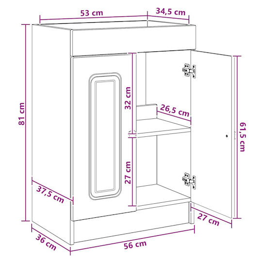 vidaXL Badezimmer Waschtisch-Einheit M56xB37.5xH81cm Weiß