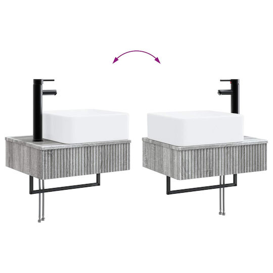 vidaXL Плот с Мивка Огледало и Колона със Светлина M50xД14.5xВ70см Сив