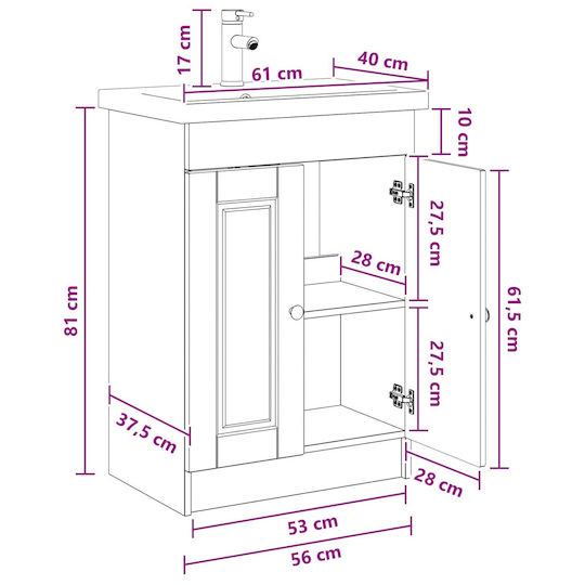 vidaXL Pangă Cu Lavoar M56xL37.5xÎ81cm Stejar