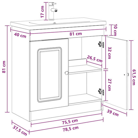 vidaXL Плот с Мивка 78.5x37.5x81см Сив