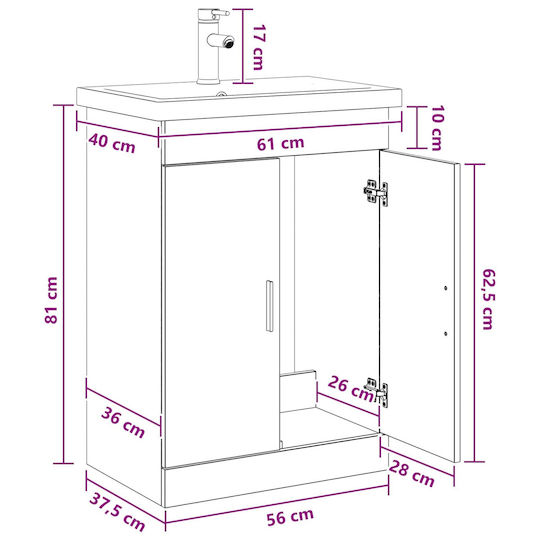 vidaXL Πάγκος με Νιπτήρα Μ61xΒ40xΥ84.5cm Λευκό