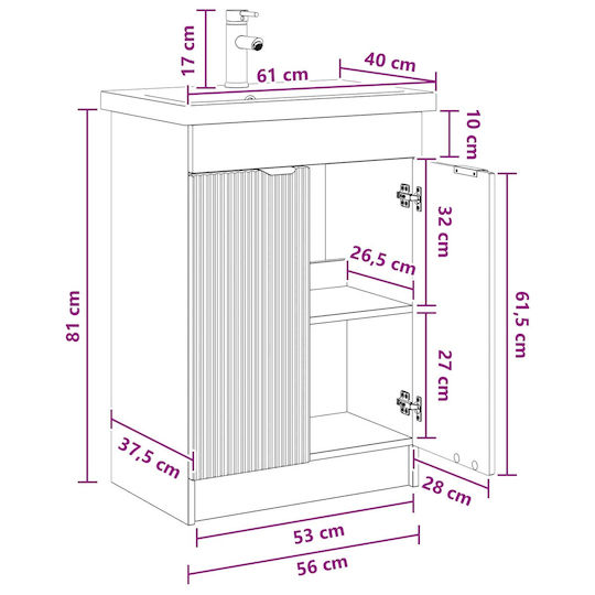 vidaXL Badezimmer Waschtisch-Einheit mit Waschbecken M56xB37,5xH81cm Weiß