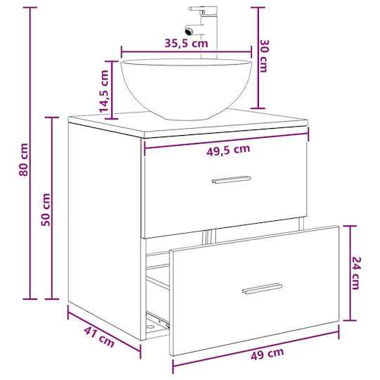 vidaXL Πάγκος χωρίς Νιπτήρα Μ49.5xΒ41xΥ64.5cm Γκρι Sonoma