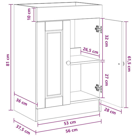 vidaXL Panglică Fără Lavoar M56xA37.5xÎ81cm Alb