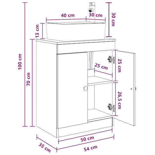 vidaXL Panglică Fără Lavoar cu Oglindă M54xA35xÎ83cm Lemn Învechit
