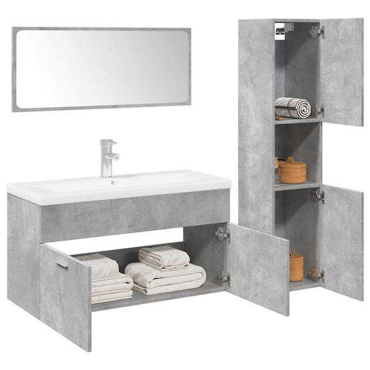 vidaXL Set of Furniture Countertop with Sink, Mirror & Column L91xW18.5xH39.5cm Grey Concrete