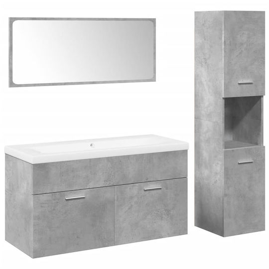 vidaXL Möbelset Waschtisch mit Waschbecken, Spiegel & Säule L91xB18.5xH39.5cm Grey Concrete