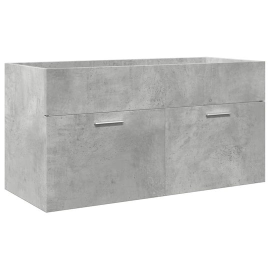 vidaXL Möbelset Waschtisch mit Waschbecken, Spiegel & Säule L91xB18.5xH39.5cm Grey Concrete
