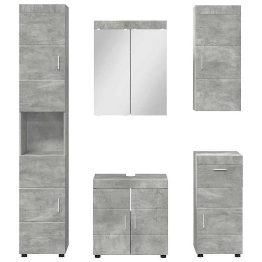 vidaXL Badezimmer Waschtisch-Einheit mit Waschbecken, Spiegel & Spalte M60xB34xH63cm Grau