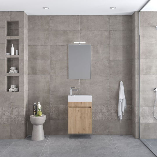 Furnibath Πάγκος με Νιπτήρα & Καθρέπτη Μ45xΒ60xΥ26cm Walnut