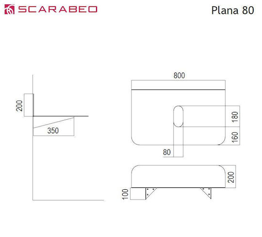 Scarabeo Plana 80 Countertop without Sink L80xW48xH20cm Checkmate Black