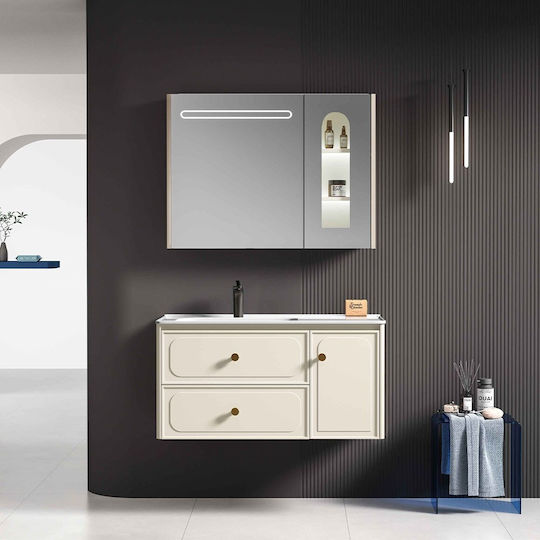 Martin Badezimmer Waschtisch-Einheit mit Waschbecken & Spiegel Ivory White