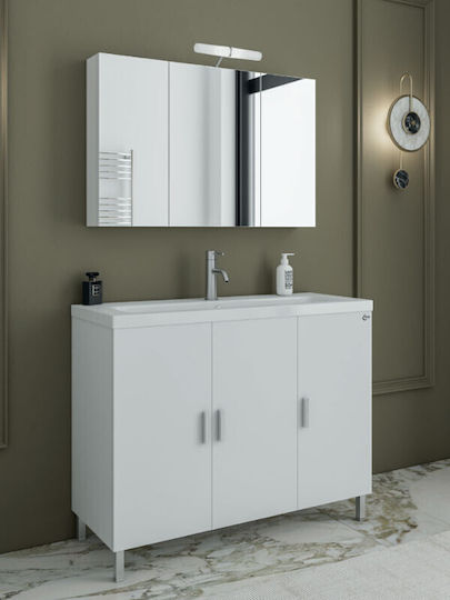 Drop Roma 100 Blat cu Lavoar & Oglindă Lac Lucios L100xW39xH80cm Alb