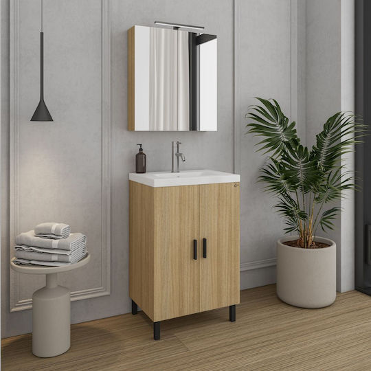 Drop Roma Waschtisch mit Waschbecken & Spiegel L50xB39xH80cm Slavona Oak