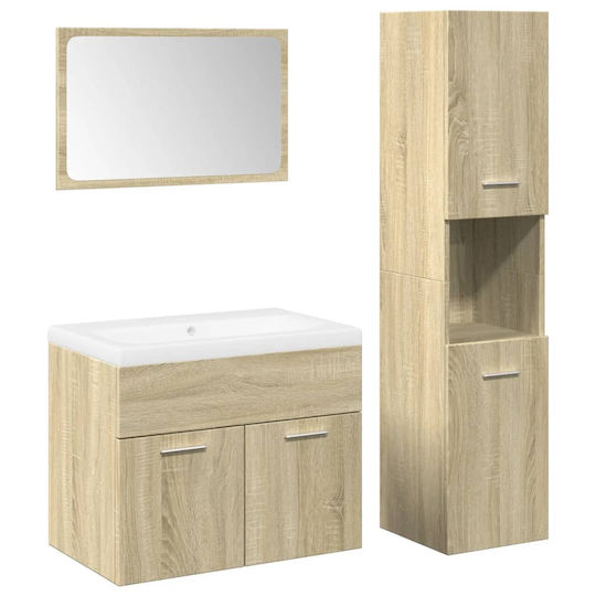 vidaXL Countertop with Sink, Mirror & Column L61xW18.5xH39.5cm Sonoma Oak