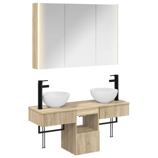 vidaXL Badezimmer Waschtisch-Einheit mit Licht M103.5xB15.5xH70cm Sonoma Holzschatten
