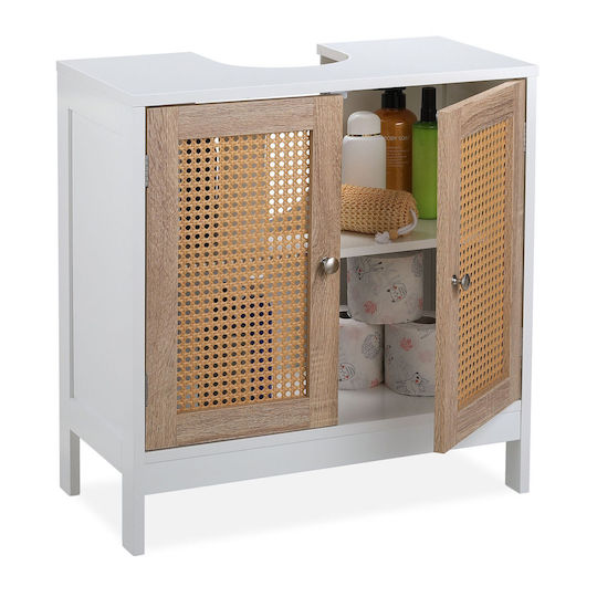 Relaxdays Badezimmer Waschtisch-Einheiten Ohne Waschbecken mit Licht M60xB30xH61.5cm Weiß/Hellbraun Relaxdays Badezimmer Waschtisch-Einheiten Ohne Waschbecken mit Licht M60xB30xH61.5cm Weiß/Hellbraun