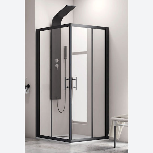 Karag Flora100 Kabine für Dusche mit Schieben Tür 120x80x190cm Matte Schwarz