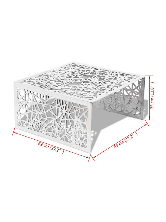 Quadratischer Zentraler Kaffeetisch aus Aluminium Silber M69xL69xH35cm