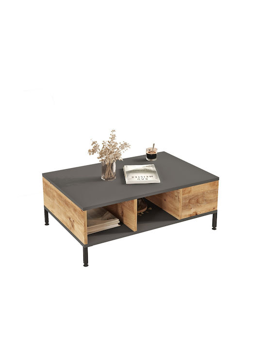 Angel Rechteckiger Zentral Kaffeetisch aus Massivholz Kiefer/Anthrazit M90xL60xH33cm