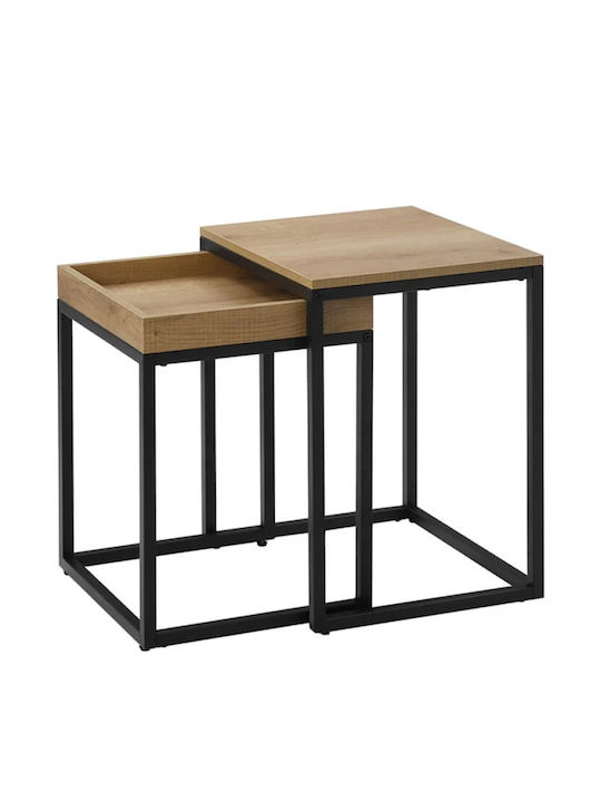Side Table Wooden Black/Brown 2 Pieces L40xW45xH55cm