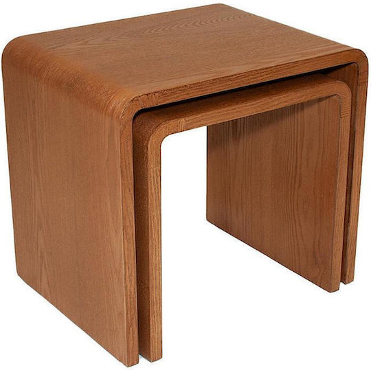 Rectangular Zigon Set Made of Solid Wood Dark Ash 2 Pieces W44xL34xH40cm Rectangular Zigon Set Made of Solid Wood Dark Ash 2 Pieces W44xL34xH40cm