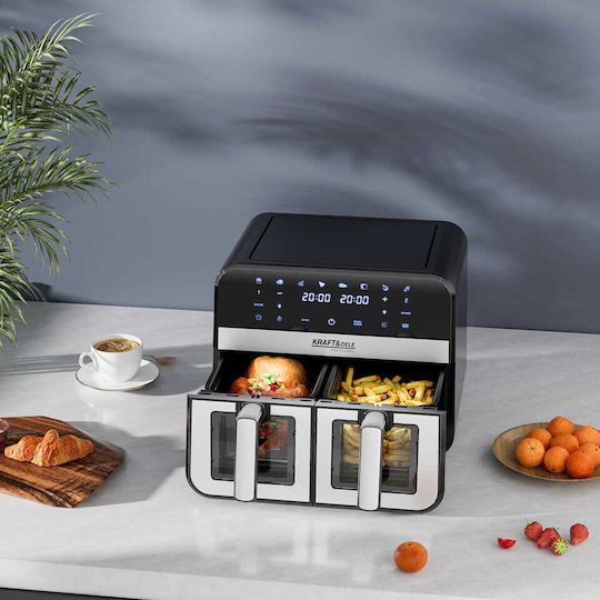 Kraft & Dele Air Fryer с Двойна Подвижна Кошница 9л Черен KD4179